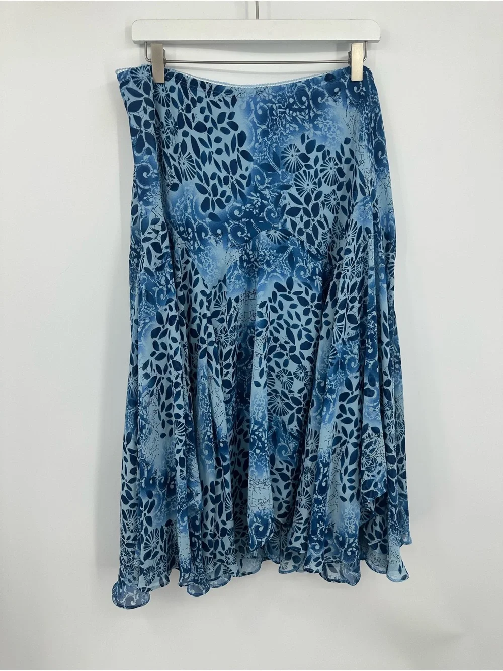 Vintage Y2K Blue Floral Asymmetrical Midi Skirt Size XL Whimsical Fairycore